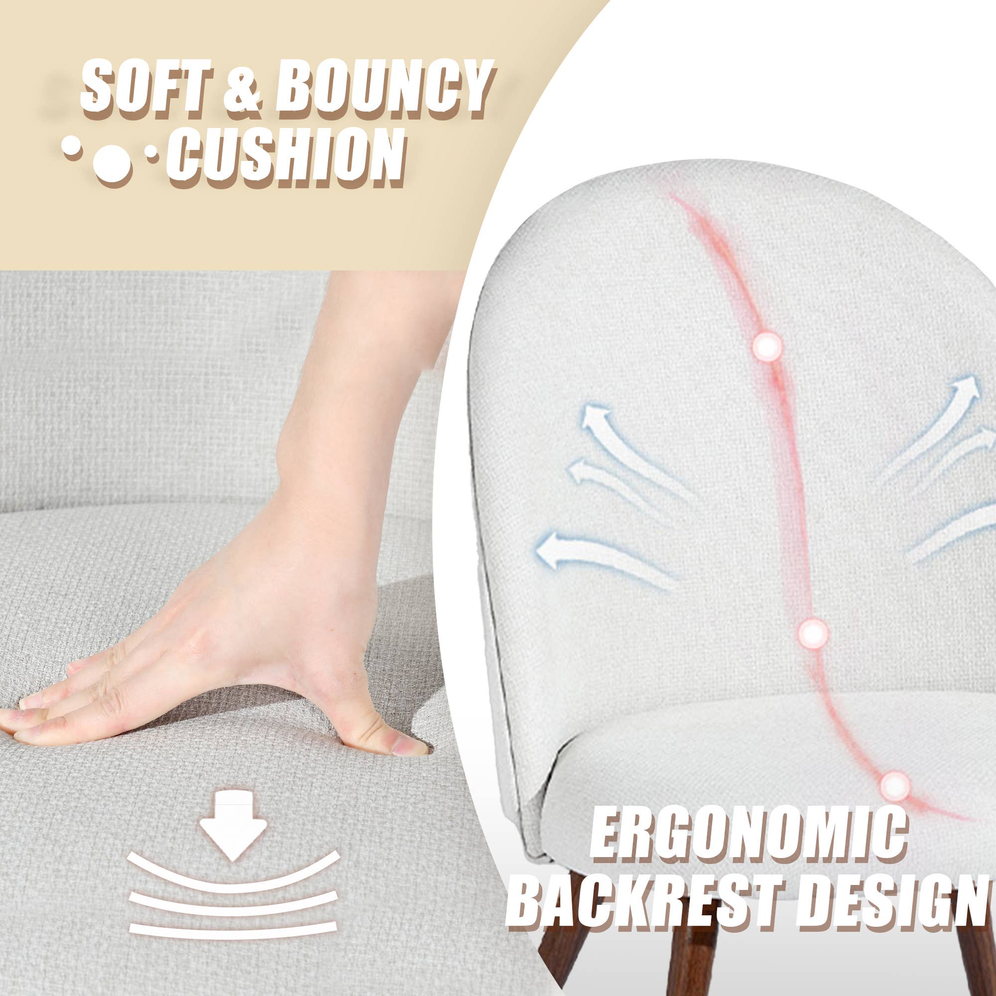 Chaises latérales rembourrées — Beige, pieds noyer