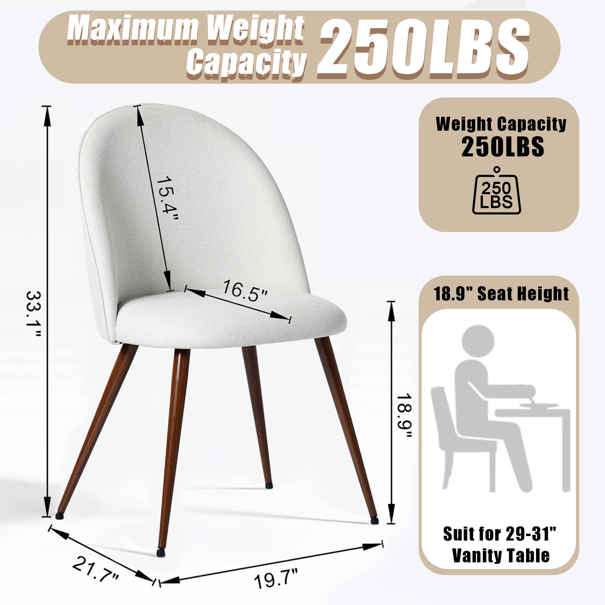 Chaises latérales rembourrées — Beige, pieds noyer