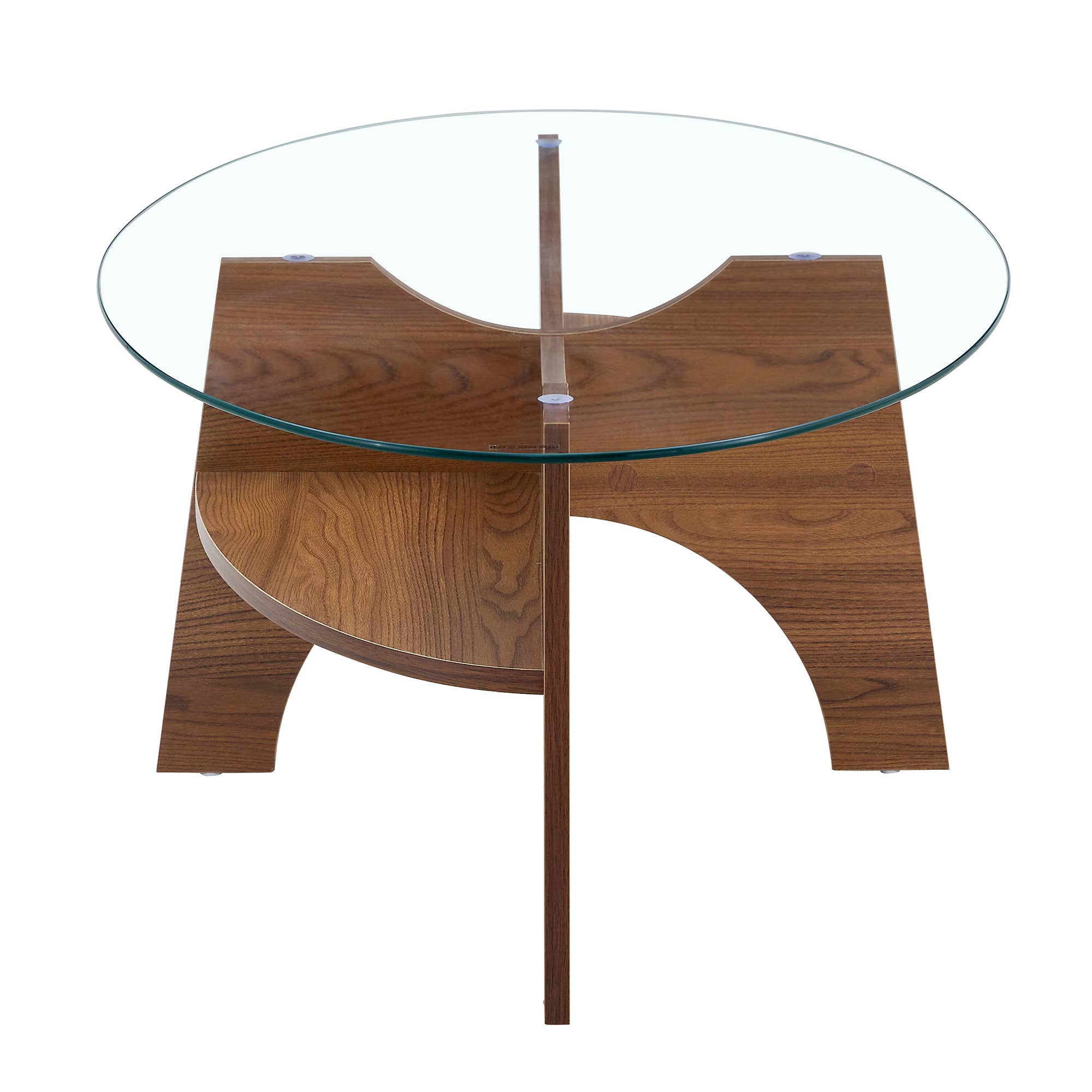 Table basse ovale en verre trempé avec étagère — Noyer