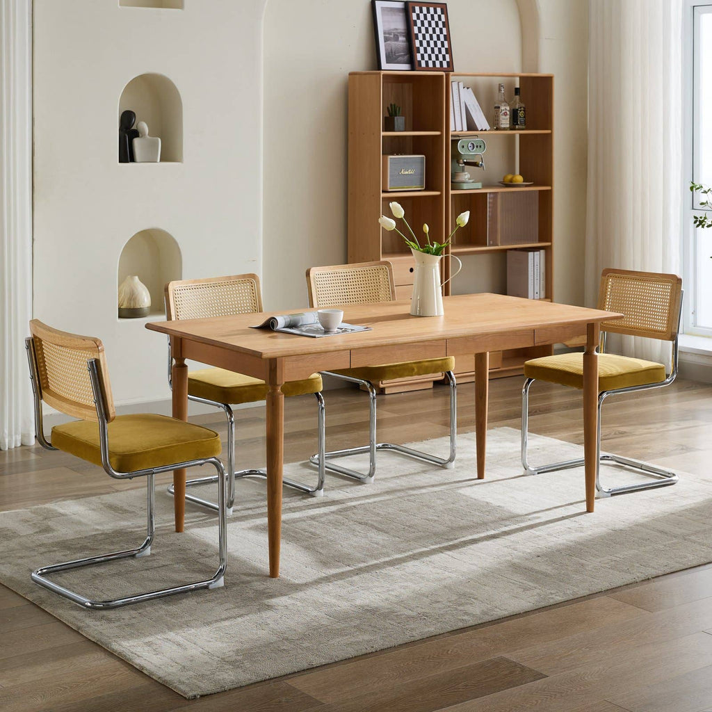 Chaises velours à dossier cannage, base chromée — Café