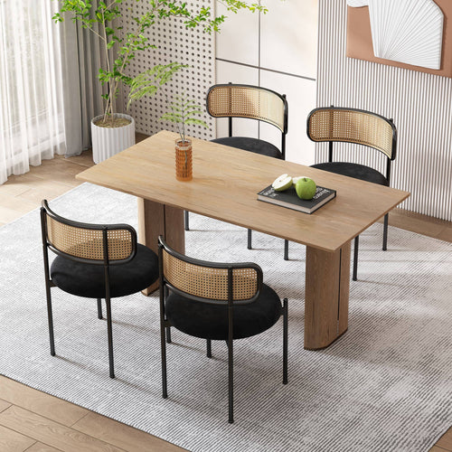 Ensemble de 4 chaises pivotantes velours et rotin PE — Noir