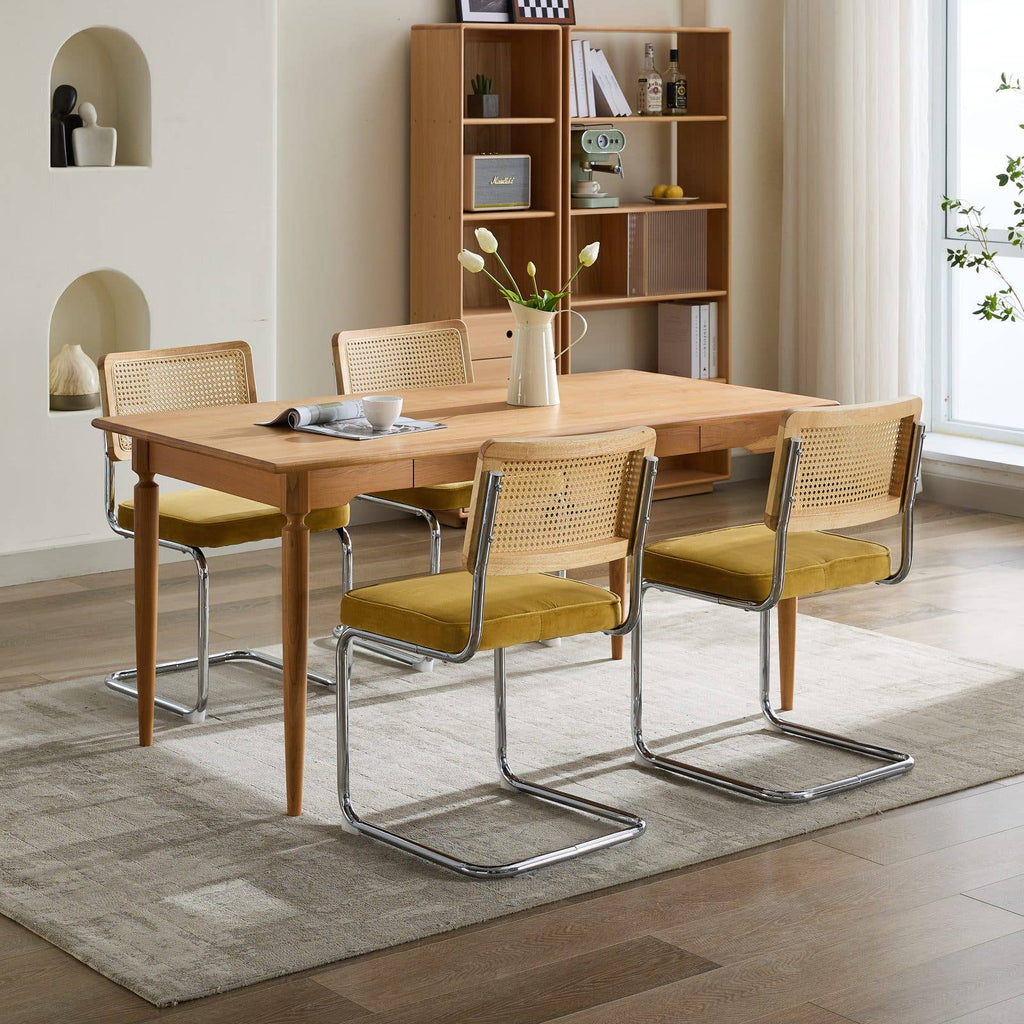 Chaises velours à dossier cannage, base chromée — Café