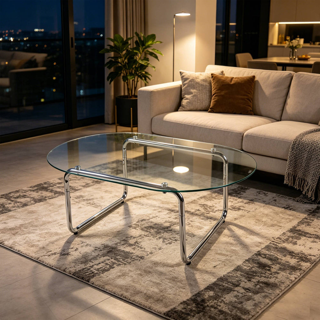 Table basse en verre trempé incurvé — Gris