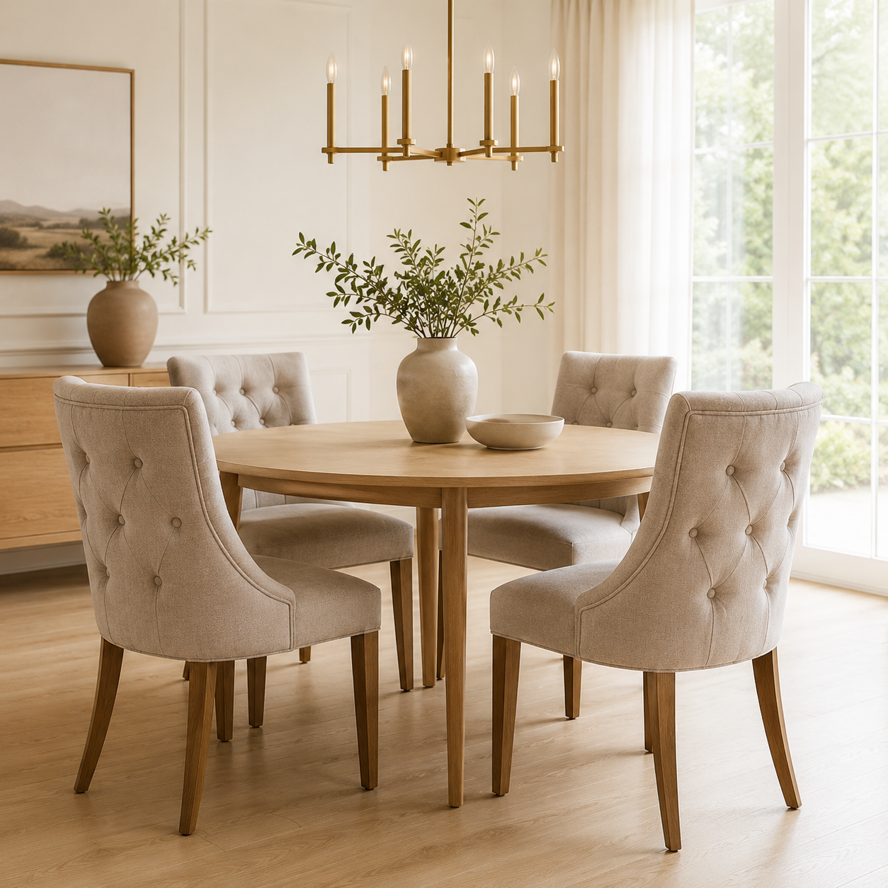 Ensemble de 4 chaises capitonnées — grège
