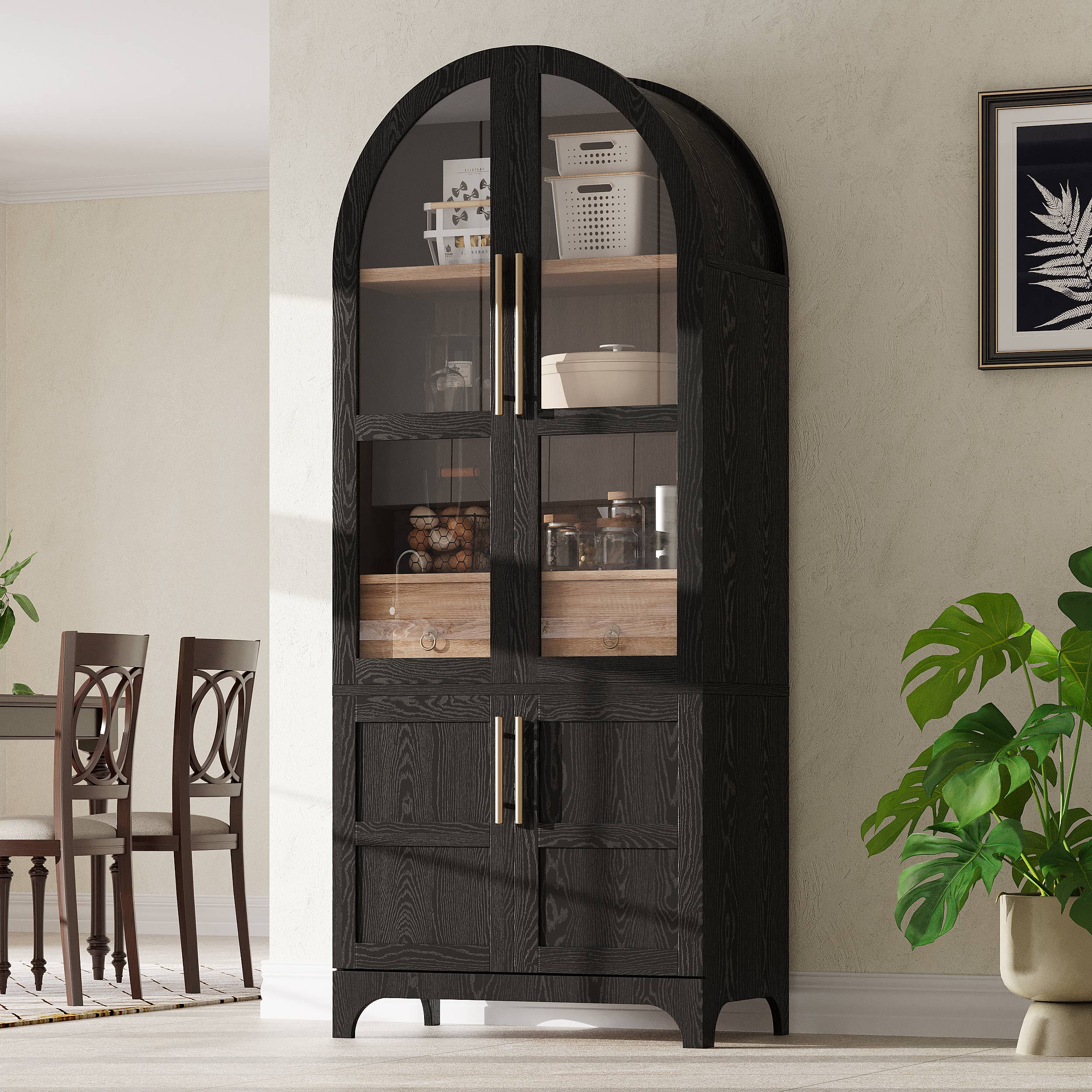 Armoire garde-manger style ferme arquée 71 po — Noir