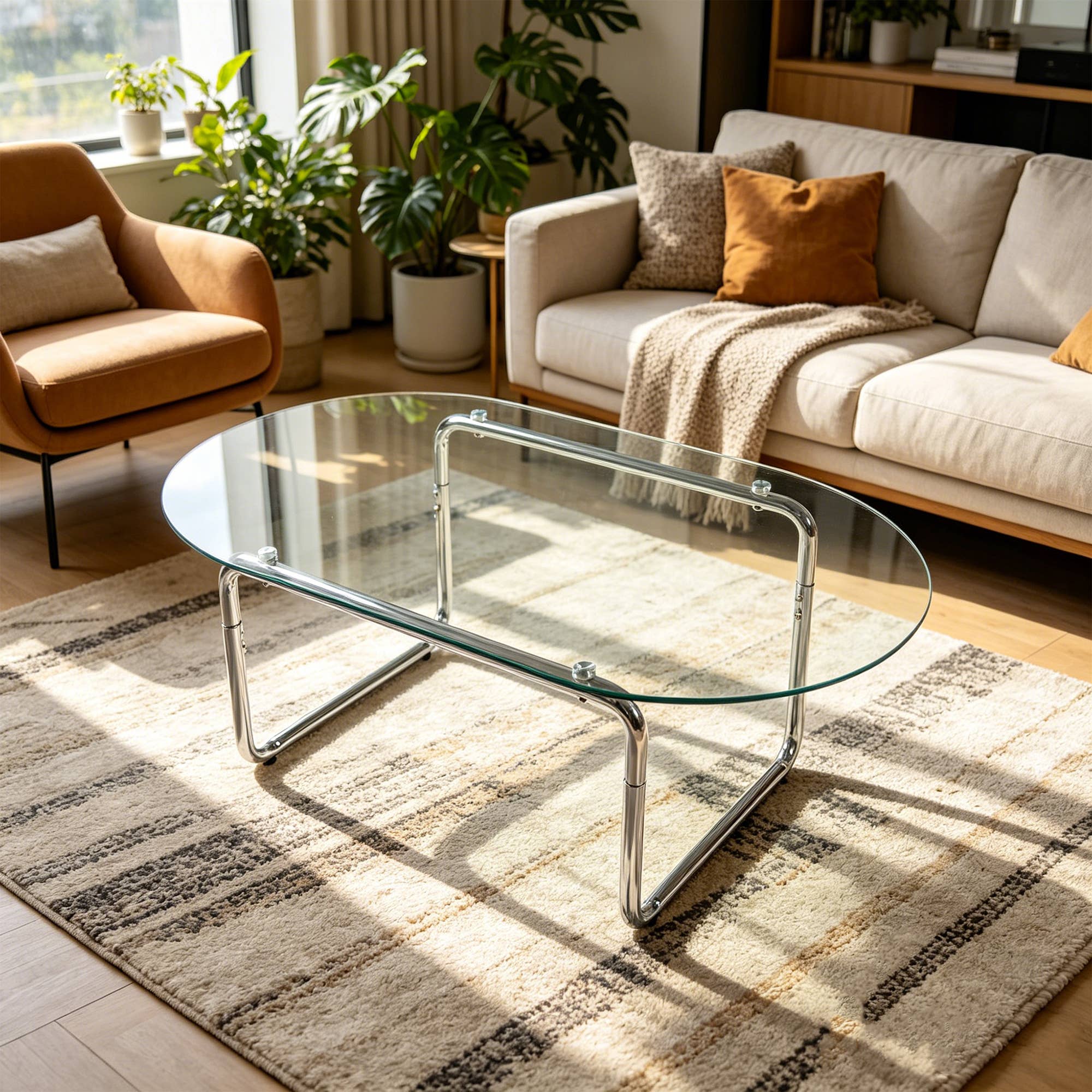 Table basse en verre trempé incurvé — Gris
