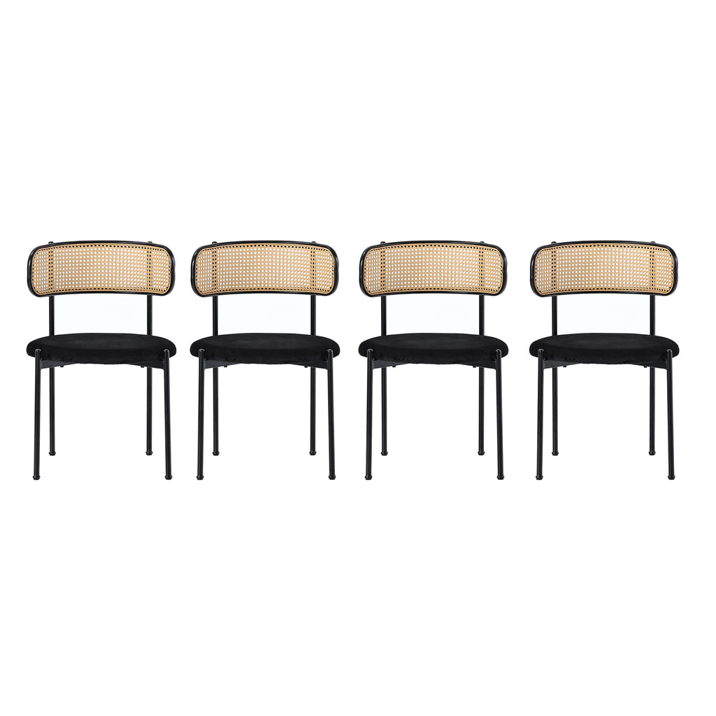 Ensemble de 4 chaises pivotantes velours et rotin PE — Noir