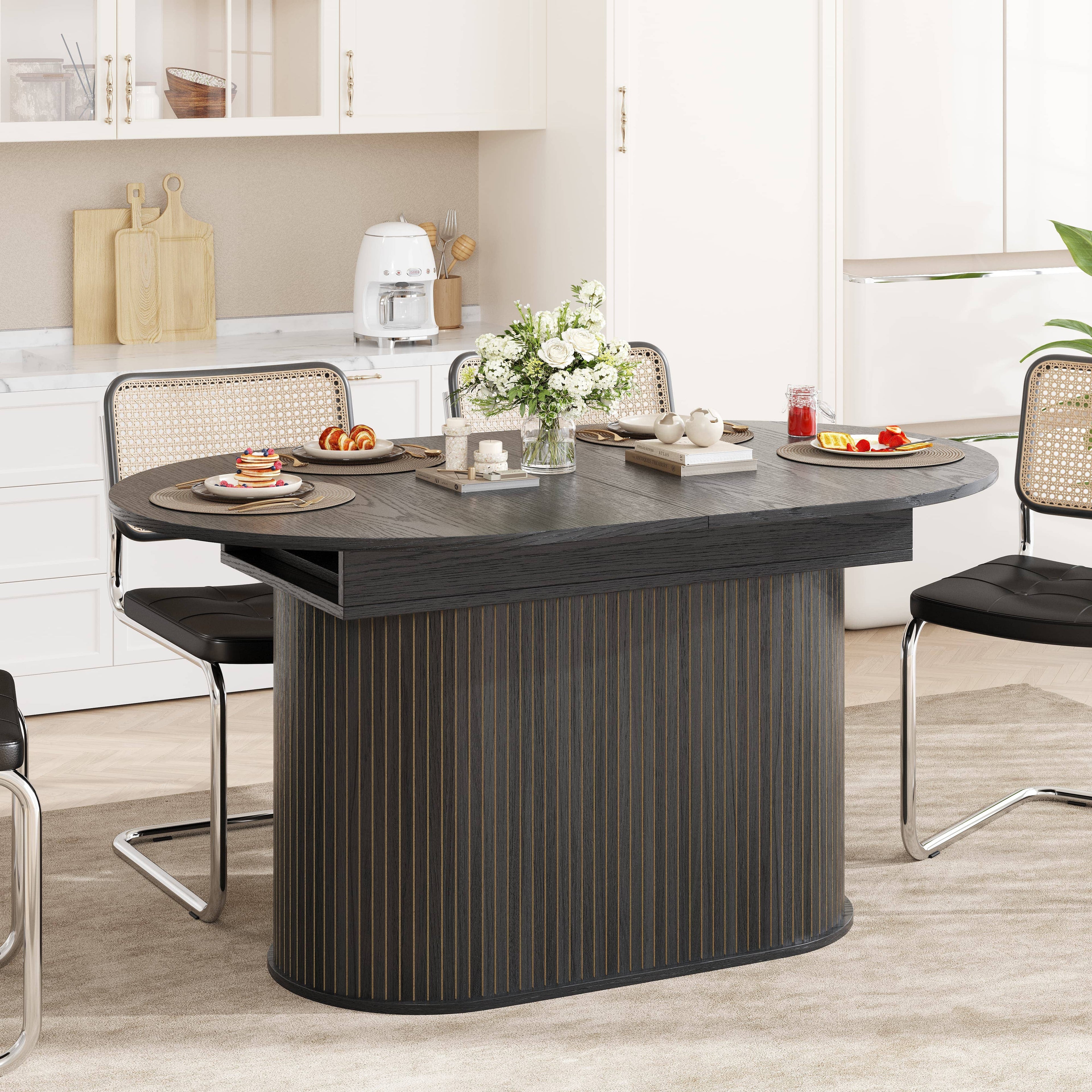 Table à manger ovale extensible 4-6 places — Noir