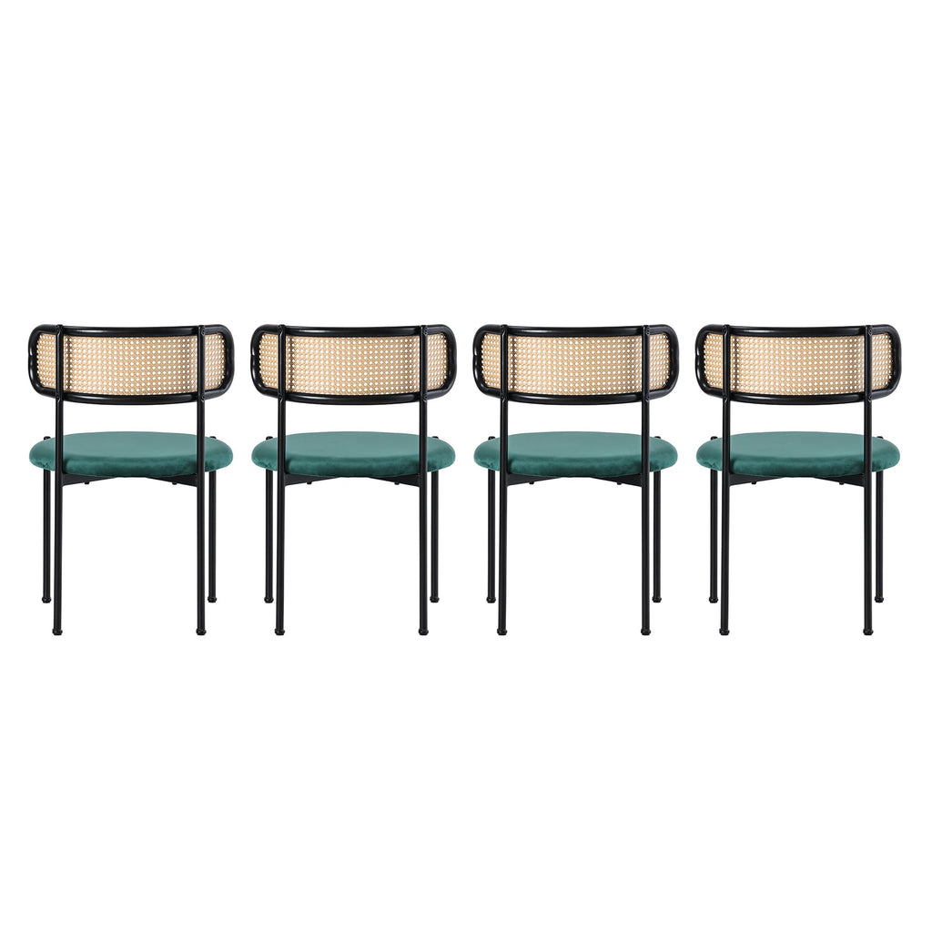 Ensemble de 4 chaises pivotantes velours et rotin PE — Noir