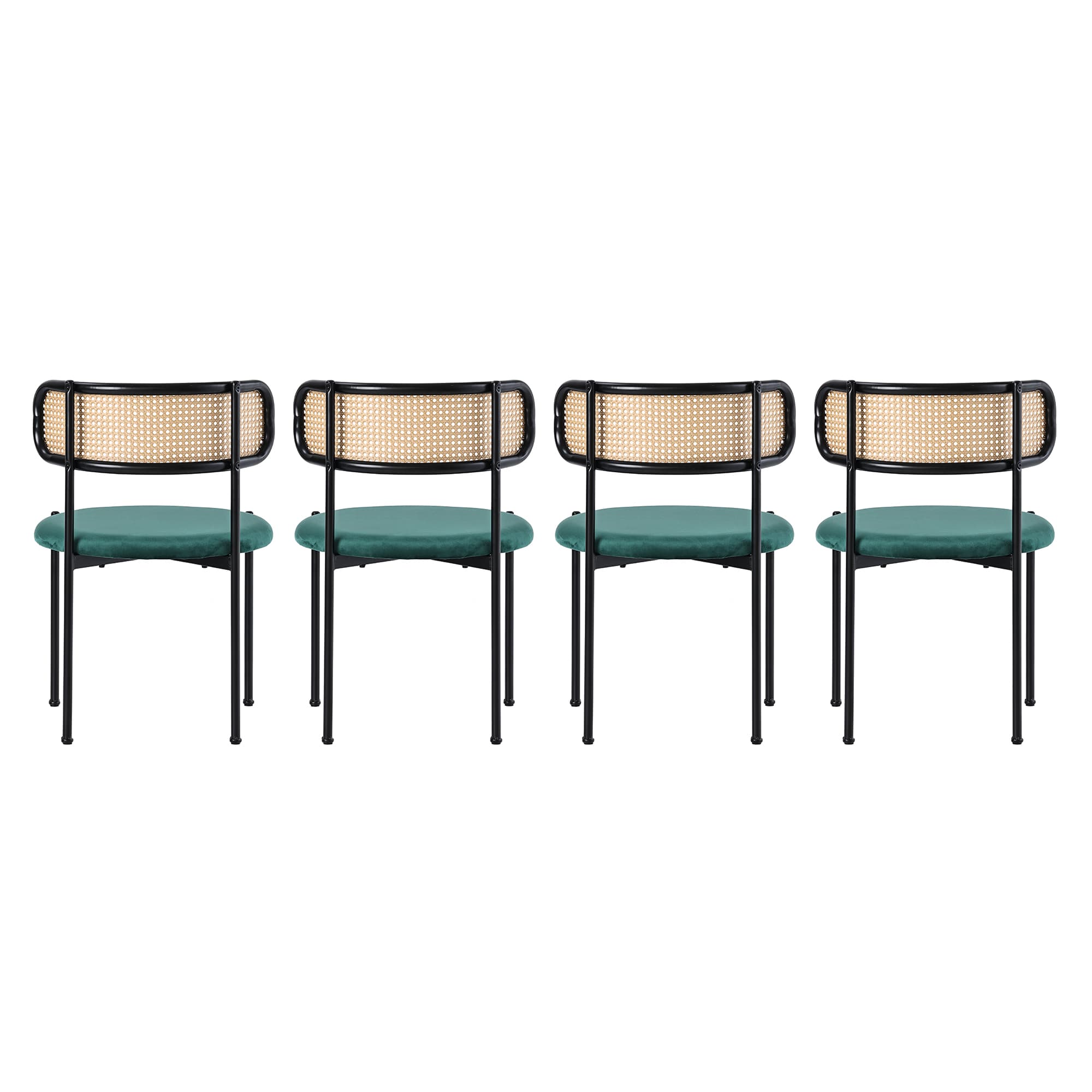Ensemble de 4 chaises pivotantes velours et rotin PE — Noir